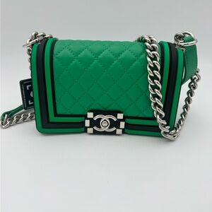 Chanel Small Boy Bag Lambskin Leather & Rubber Trim Small